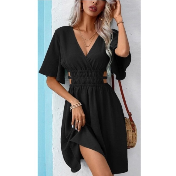 NWOT SURPLUS V NECK CUT OUT WAIST BUTTERFLY SLEEVES DRESS! NEVER WORN! - Picture 6 of 8